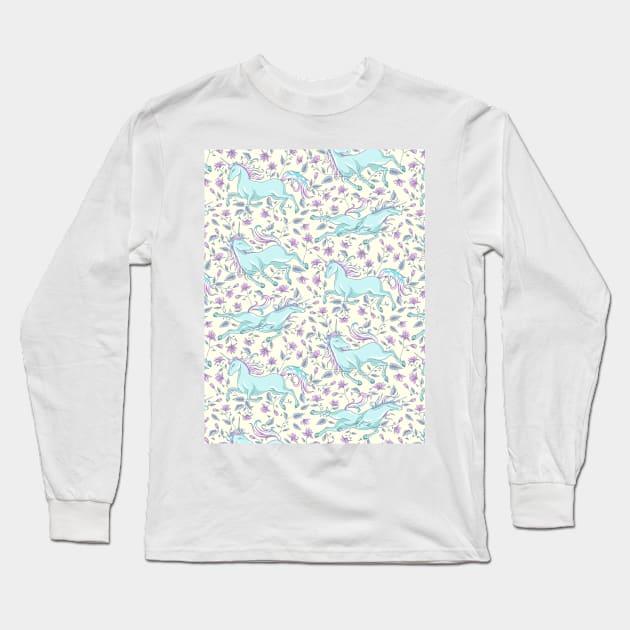 Mystical Unicorn Floral Pattern Long Sleeve T-Shirt by Hypnotic Highs